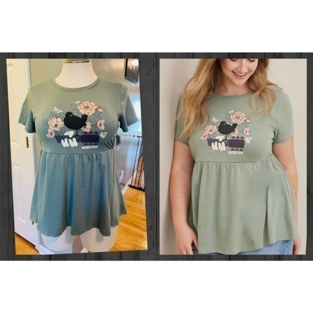 Torrid 00 (M/L Size 10) Woodstock Rock Concert Festival Retro Babydoll Shirt Top